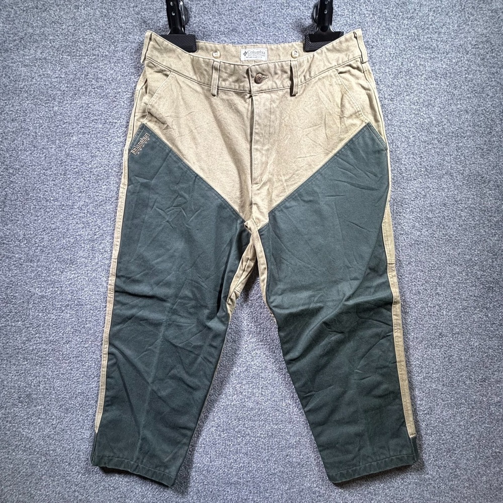 Columbia Work Pants Mens 40x32 Beige Green Cotton Canvas Tapered Utility Khakis